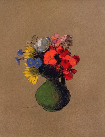 Geraniums en veldbloemen door Odilon Redon